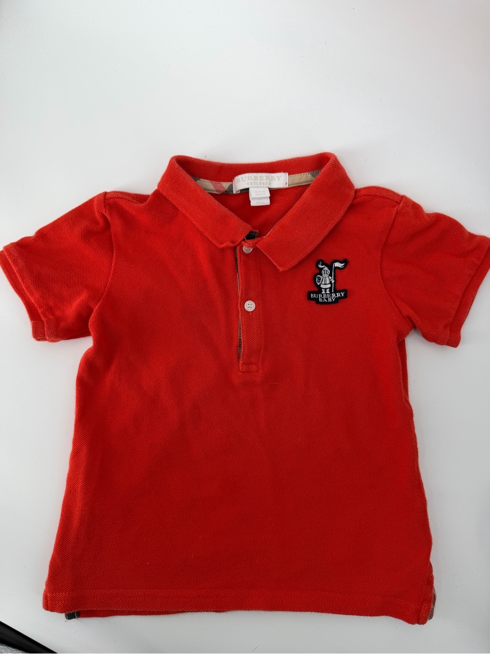 Burberry Children Boys Red Polo Shirt Size 3Y 98cm Nova Check Trim Baby Knight